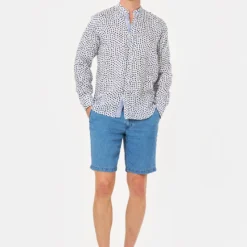 Francesco Fabbri Leinen-Bermuda 10646294 -Woehrl Online Shop FF 1444 23 Jeansblau Kordelzug 4